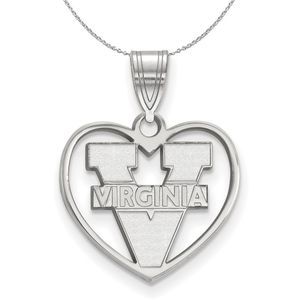 Sterling Silver U. of Virginia 'V' Logo Heart Necklace - 16 Inch